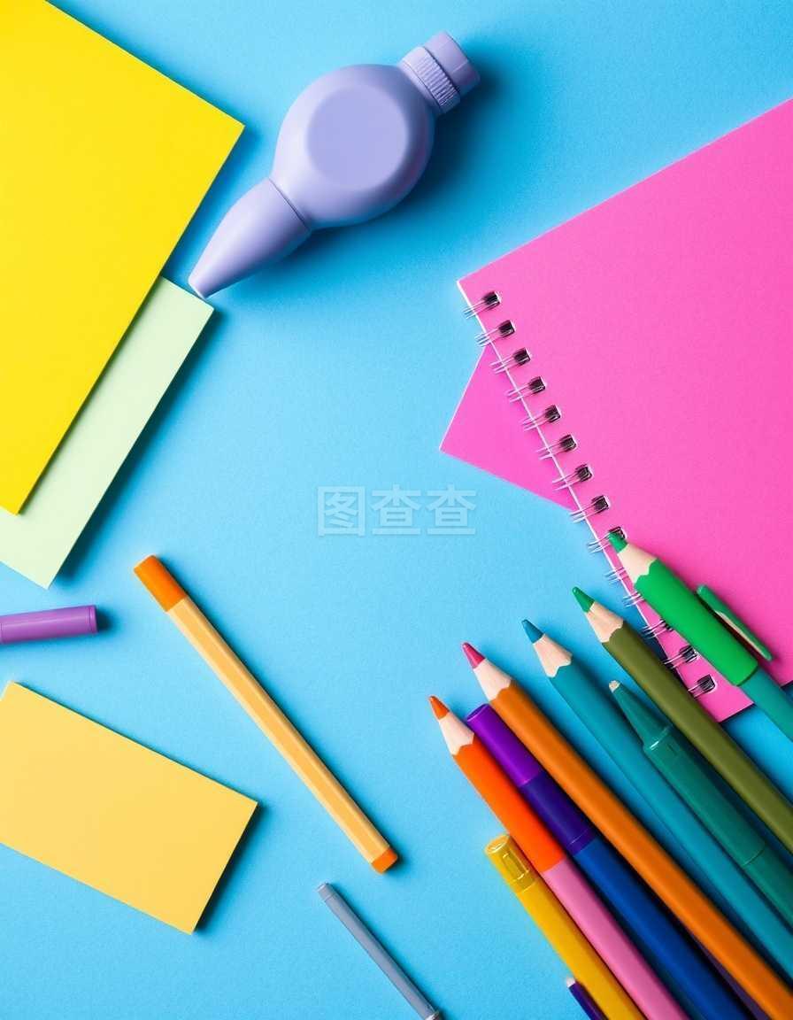 色彩鲜艳的文具学校用品