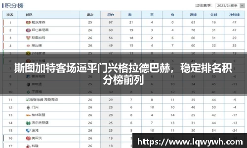 斯图加特客场逼平门兴格拉德巴赫，稳定排名积分榜前列